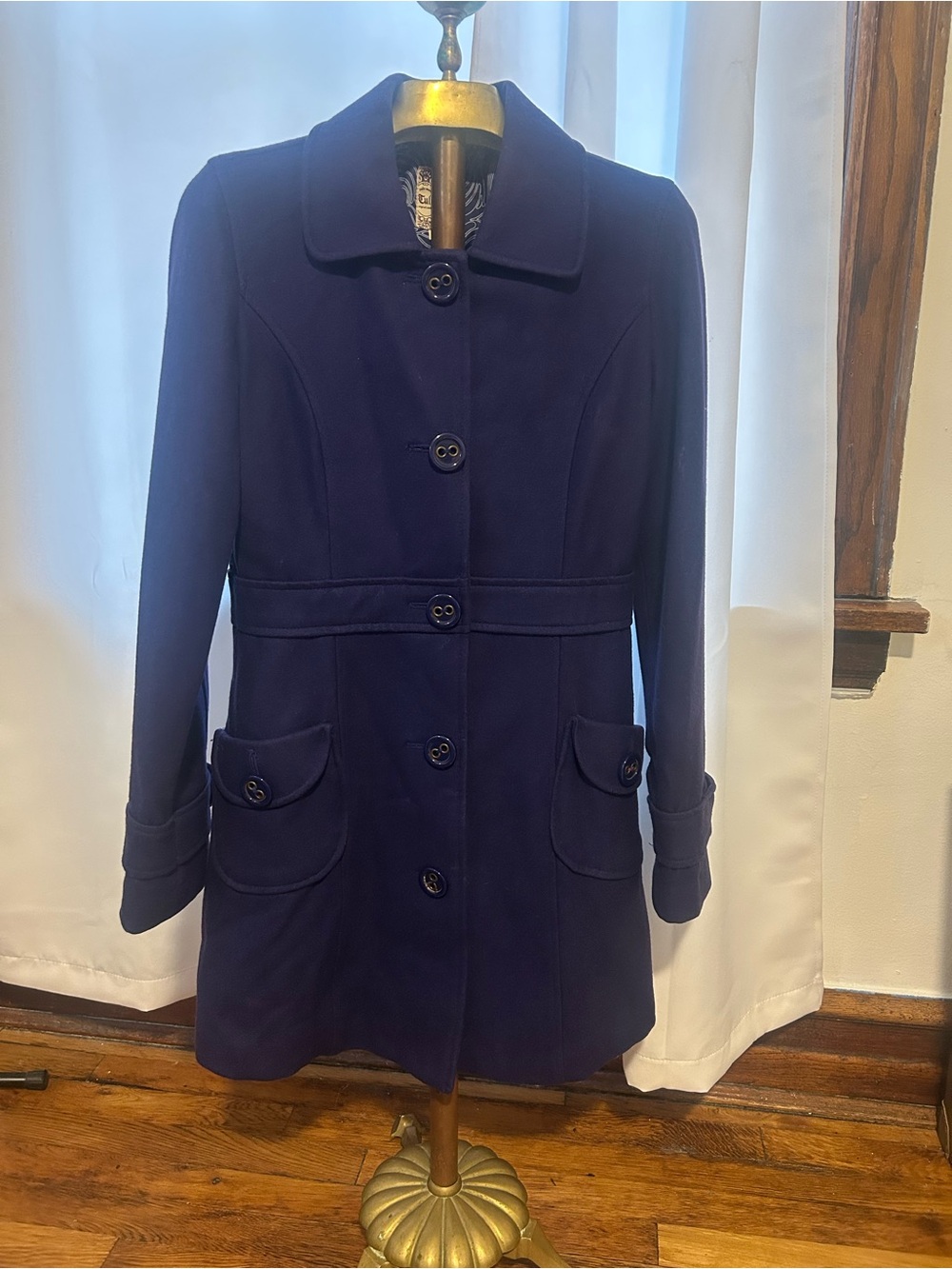 Tulle Navy Button-Front Pea Coat